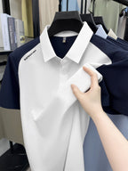 TSWX Men's Short-Sleeve Lapel Polo Shirt - Breathable Business Casual T-Shirt with Lapel Collar, Contrast Color Suitable for Summer, Office & Semi-Formal Wear, Minimalist, Hand Washable, Non- for - White
