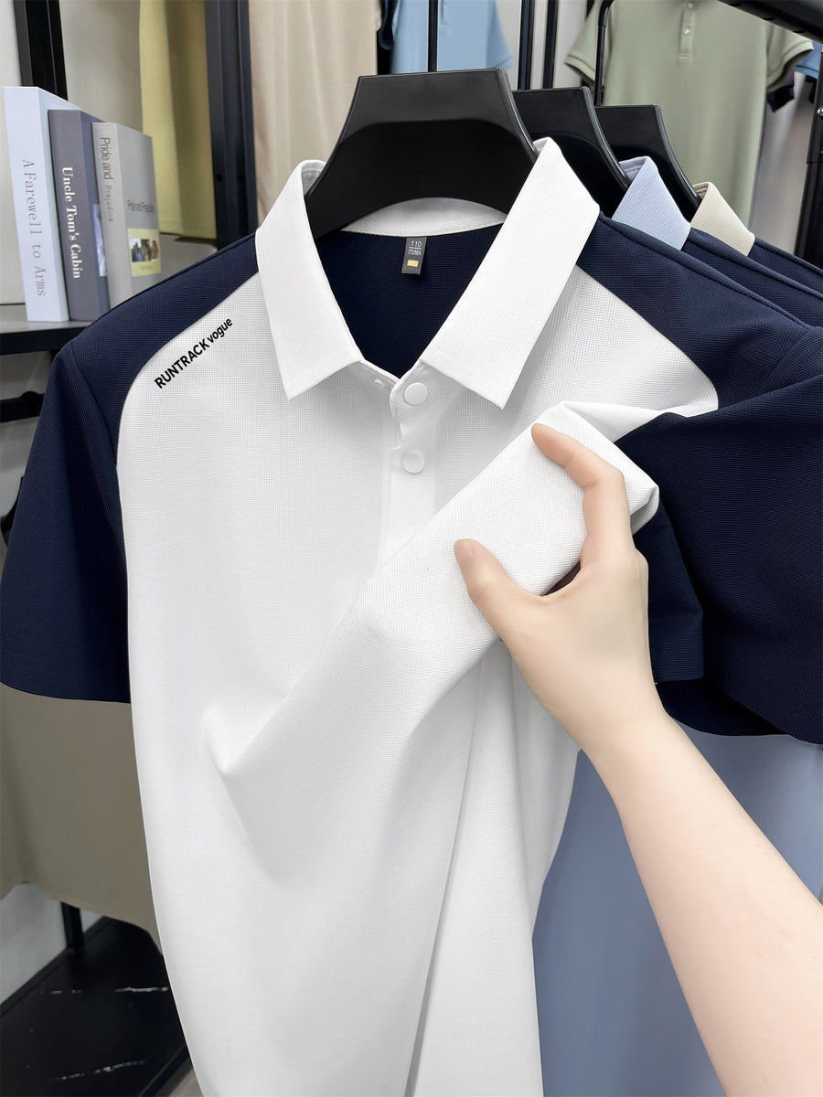 TSWX Men's Short-Sleeve Lapel Polo Shirt - Breathable Business Casual T-Shirt with Lapel Collar, Contrast Color Suitable for Summer, Office & Semi-Formal Wear, Minimalist, Hand Washable, Non- for - White