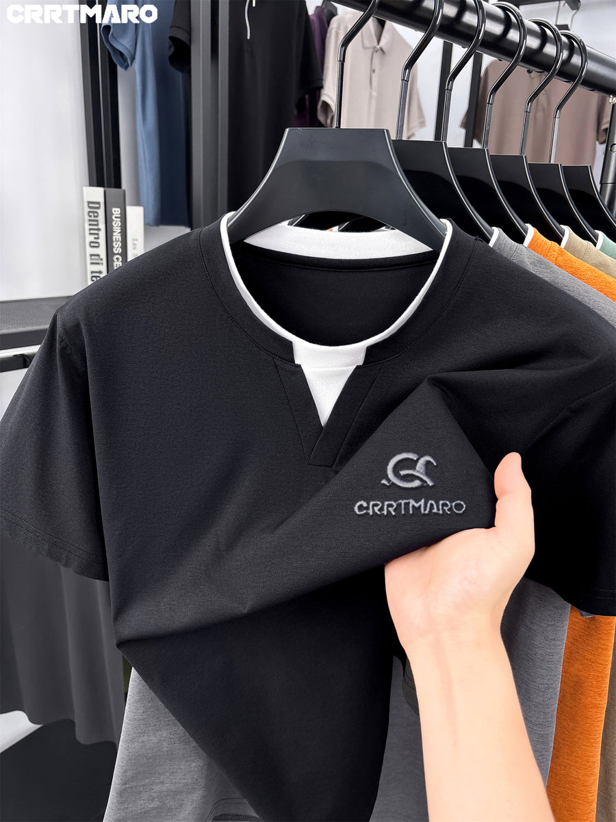 CRRTMARO Summer New Round Neck Quick-Dry Short Sleeve T-Shirt Men'S Youth Loose Casual Short Sleeve Top Men'S Clothing Huiwang - Black