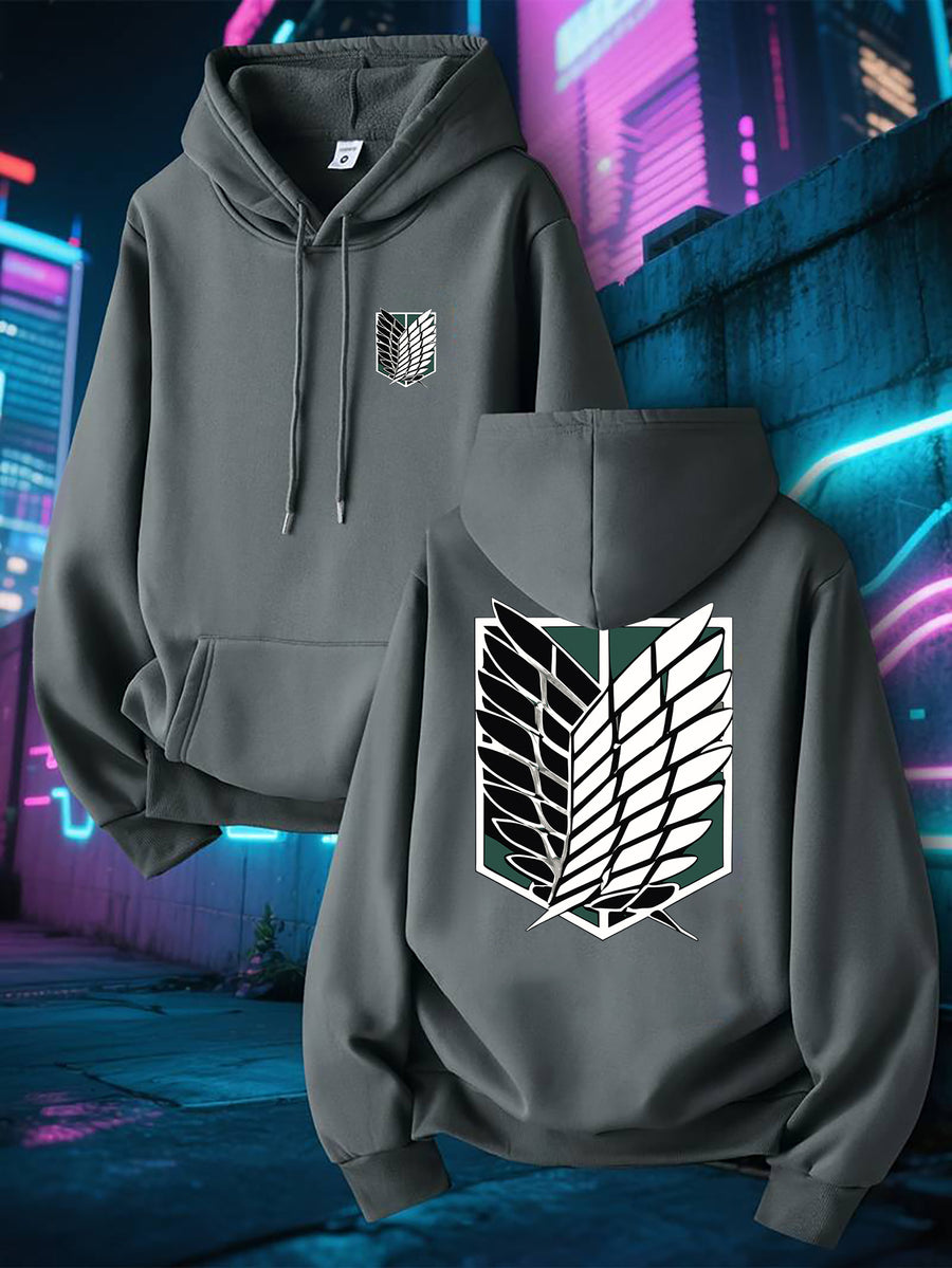 Men's New Trendy Spring/Autumn Hoodie, Casual Daily Comfortable Versatile Drawstring Hooded Sweatshirt, Creative Design, Printed, Front Kangaroo Pocket, Men's Top - Gray
