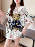 Summer New Large Size Loose Fashion Trend Slim Cartoon Round Neck Print Ladies Women'S Medium And Long Short-Sleeved T-Shirt Clothes - K180-W
