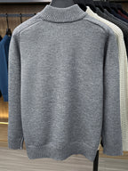 Men'S Thickened Semi-Open Zipper Stand Collar Knit Sweater, Ribbed Cuffs And Hem, Autumn/Winter Style, Single Wear And Layering, Light Mature Business Casual Style - Medium Gray