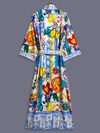 Japanese-style Bohemian Spring/Autumn Sun Floral Print Midi-Length Long Sleeve Kimono Cardigan Thin Outerwear for Women, Elegant Style Casual Cover-Up Jacket, Beach Travel Vacation Lightweight Cape Coat with Split Hem, Home Bathrobe - Blue