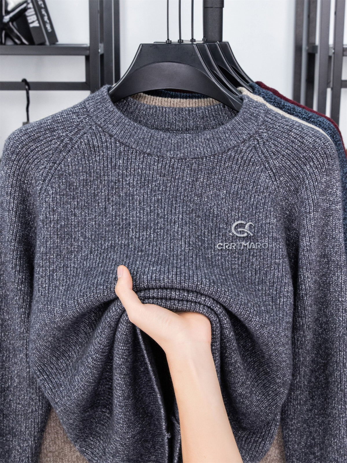 Men's ZBZP 3D Solid Color Knit Sweater - Thick Warm Crewneck Pullover Sweater Suitable for Fall/Winter, Casual Long-Sleeve Basic Sweater for Office & Casual Attire, Hand Washable Solid Color Round Neck Knitwear - Ash