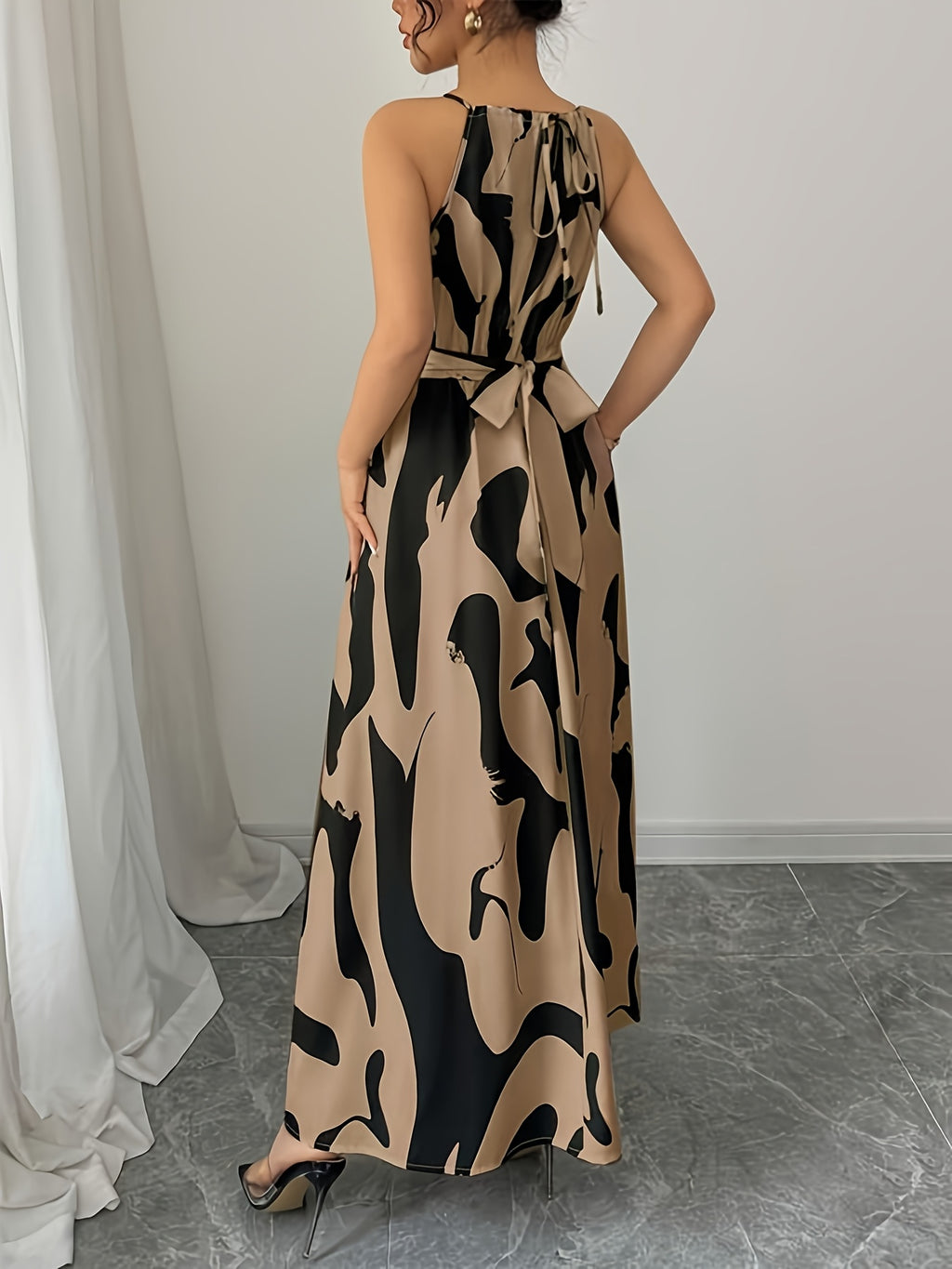 Elegant Off the Shoulder Ladies' Dress | Asymmetric Color Block, Twist Pattern, Hollow Waist Design, Fit and Flare Style - Mixed colors