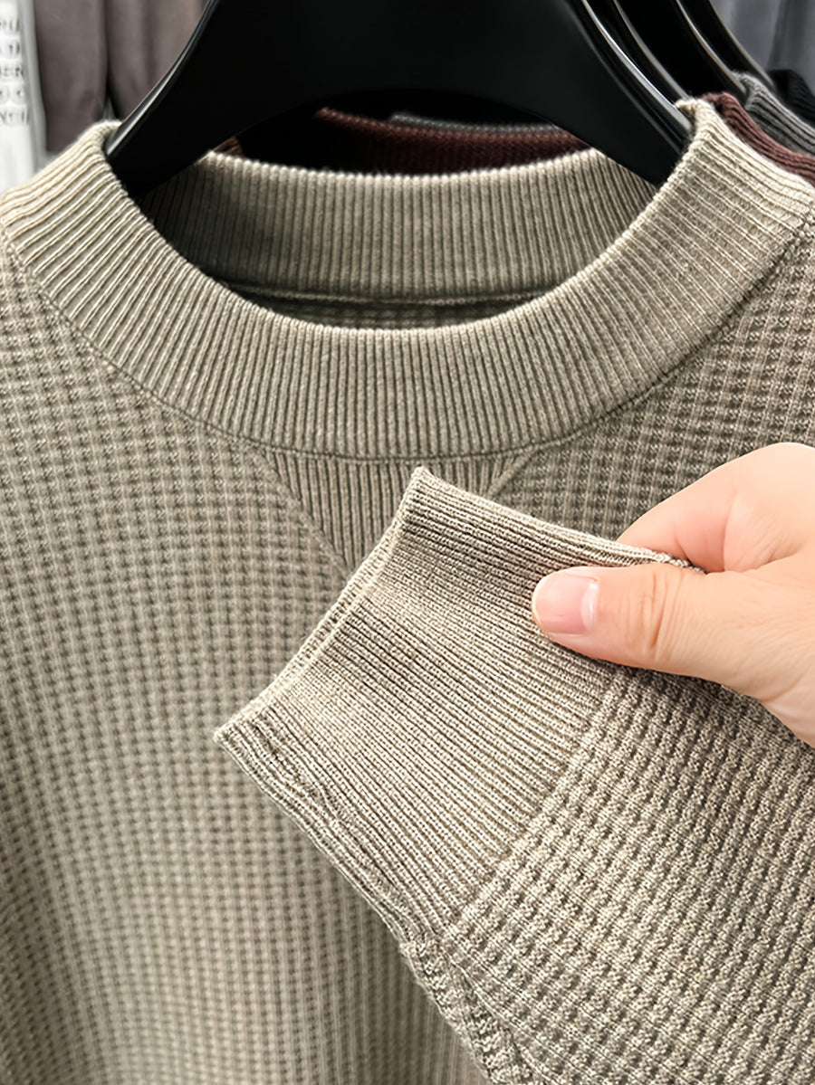 Men's Waffle Knit Half-Turtleneck Base Layer, a Low-cut Half-turtleneck That Doesn't Constrict the Neck, Providing Moderate Warmth, Suitable for Both Business Attire and Casual Daily Wear - SINBOS - Apricot