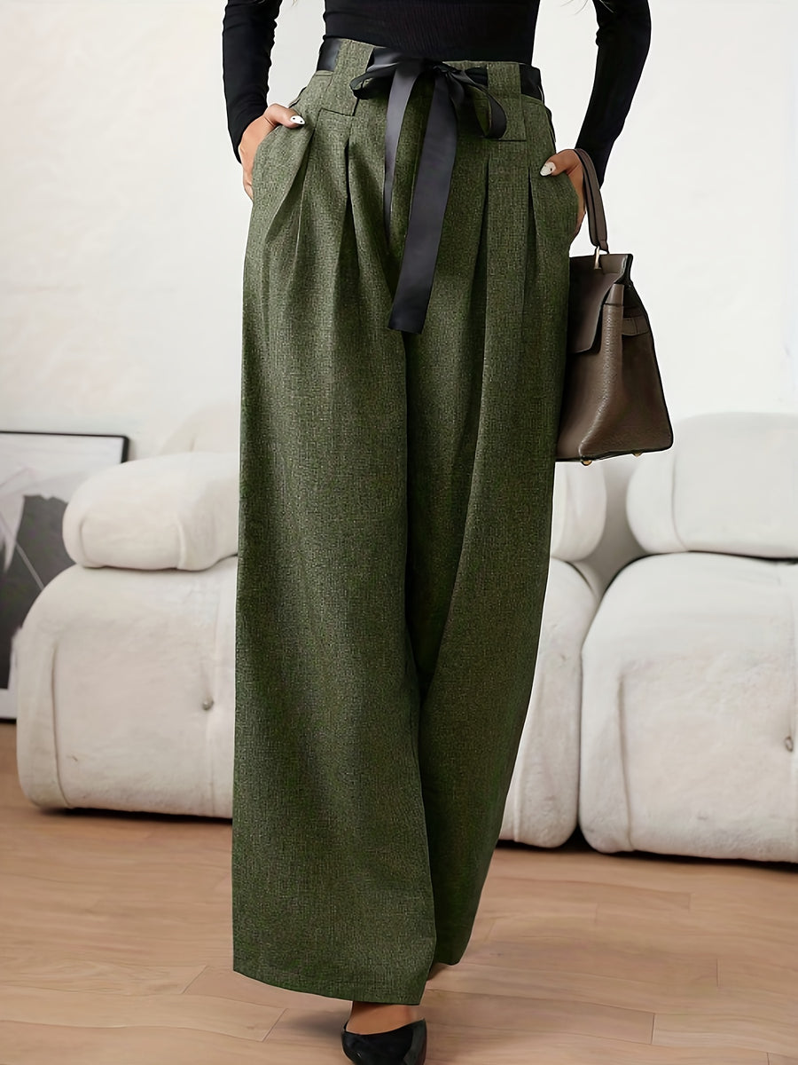 Women's Long Pants, New Autumn/Winter Collection, Elegant and Fashionable Wide-Leg Trousers - Olive Green