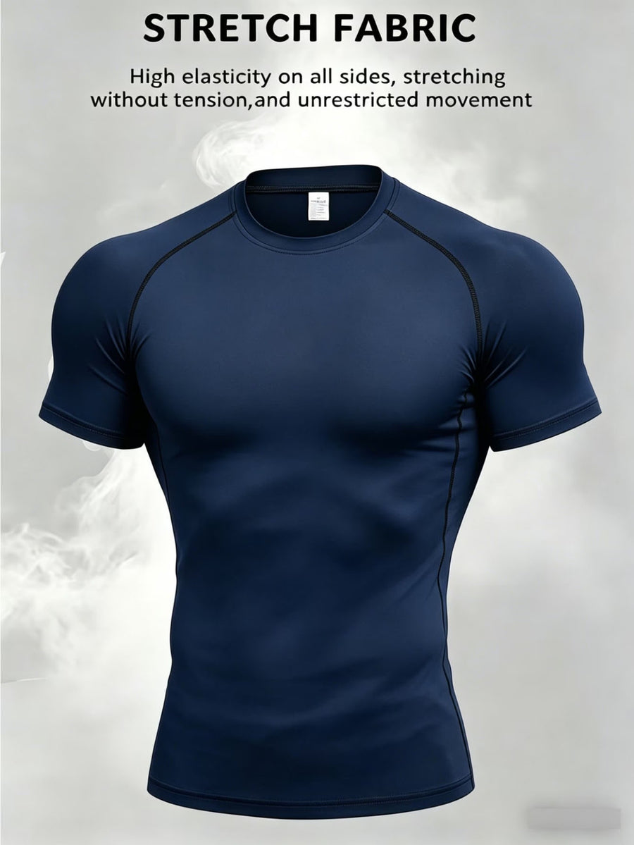 1pc Men's Classic Casual T-Shirt, Men's Crew Neck Short Sleeve Sport T-Shirt, Skin-Friendly and Breathable, Quick-Drying Fabric, Suitable for Fitness, Sports, Training, Cycling, Jogging, and Other Scenarios, Easy to Wash, Ideal for Daily Casual Wear - Navy Color
