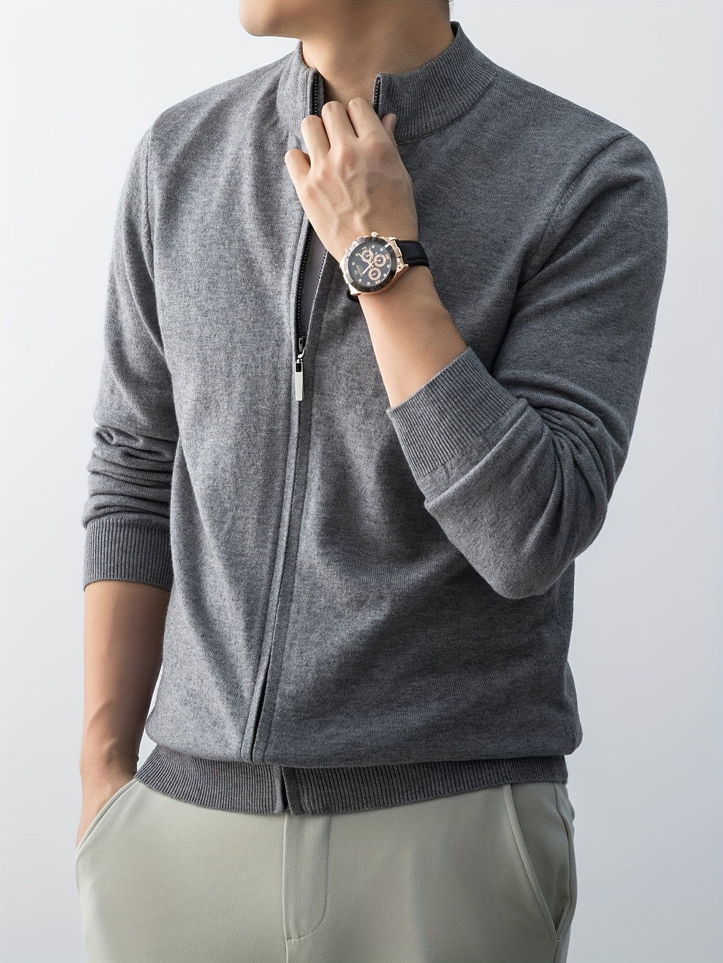 2025 New Christmas Gift Men's Zipper Knit Cardigan Jacket, Suitable for Outdoor Casual Gatherings, Wearable in Spring, Autumn, and Winter - Flecking Gray