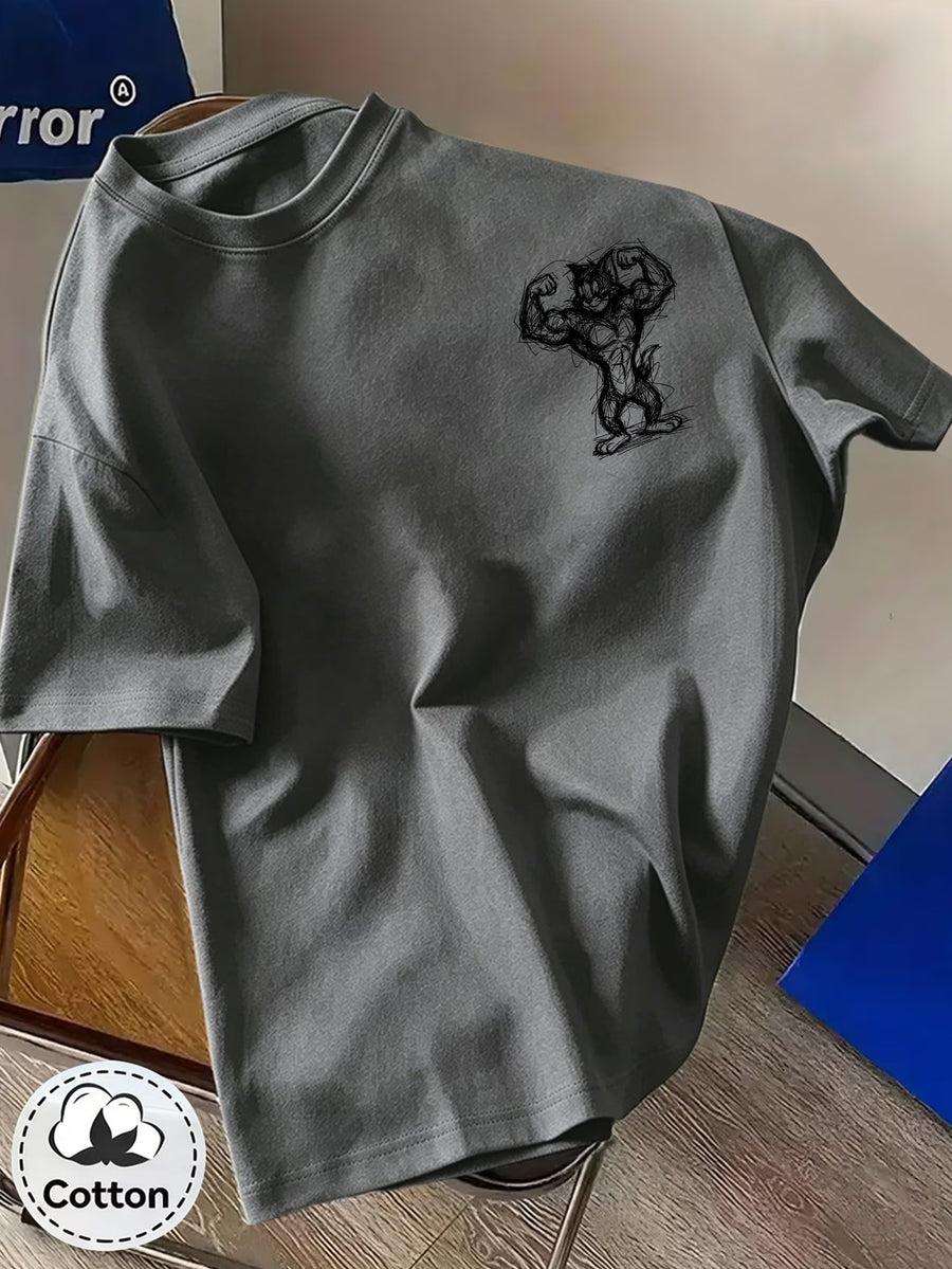 Warner Authorized License] Unisex Summer Loose Round Neck Short Sleeve T-Shirt, Suitable for Daily Commute Street Outings City Travel And Friend Gatherings Fitness Wear - Dark Gray