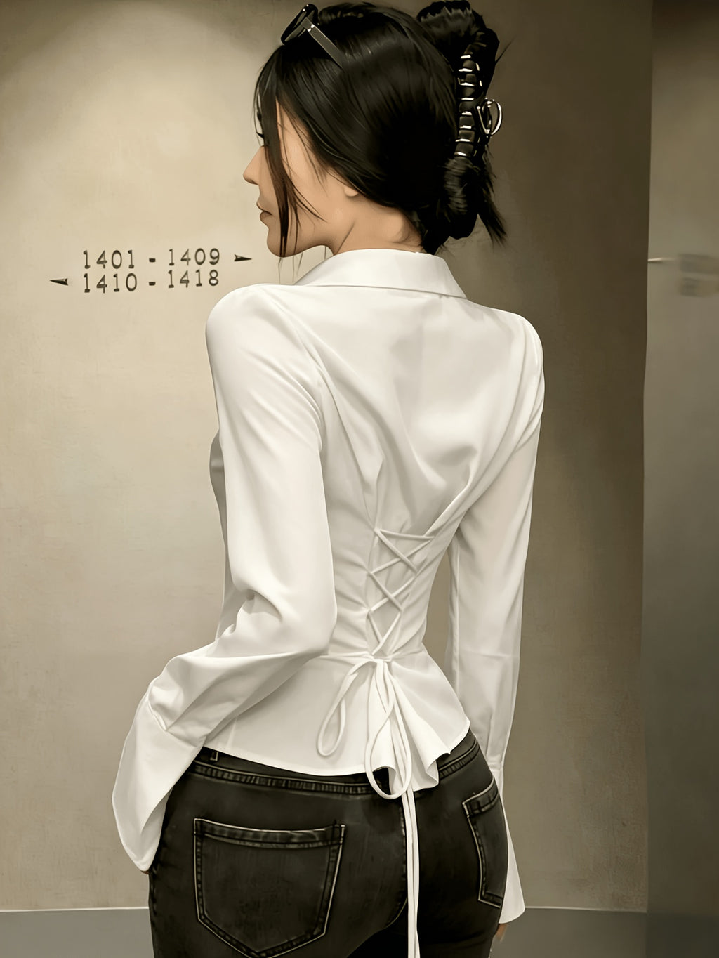 Elegant Women'S Solid Color Shirt, Back Long Sleeve Blouse, Suitable for All Seasons - White