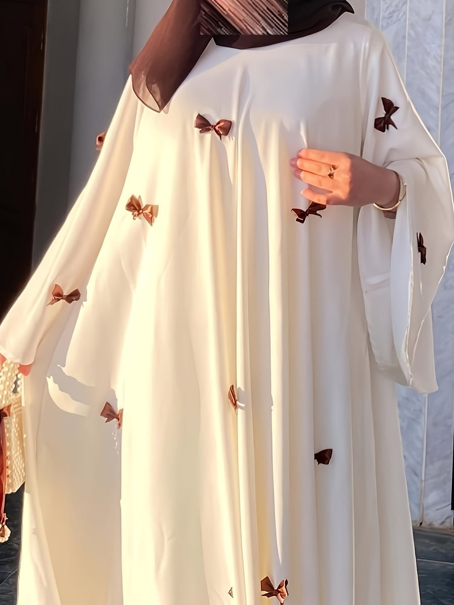 Middle Eastern Arabic Robe, Bow Long Dress, Loose, Women's Kaftan, Gown, Dress, Fashionable and Elegant, Alba Dress - Brown Bow