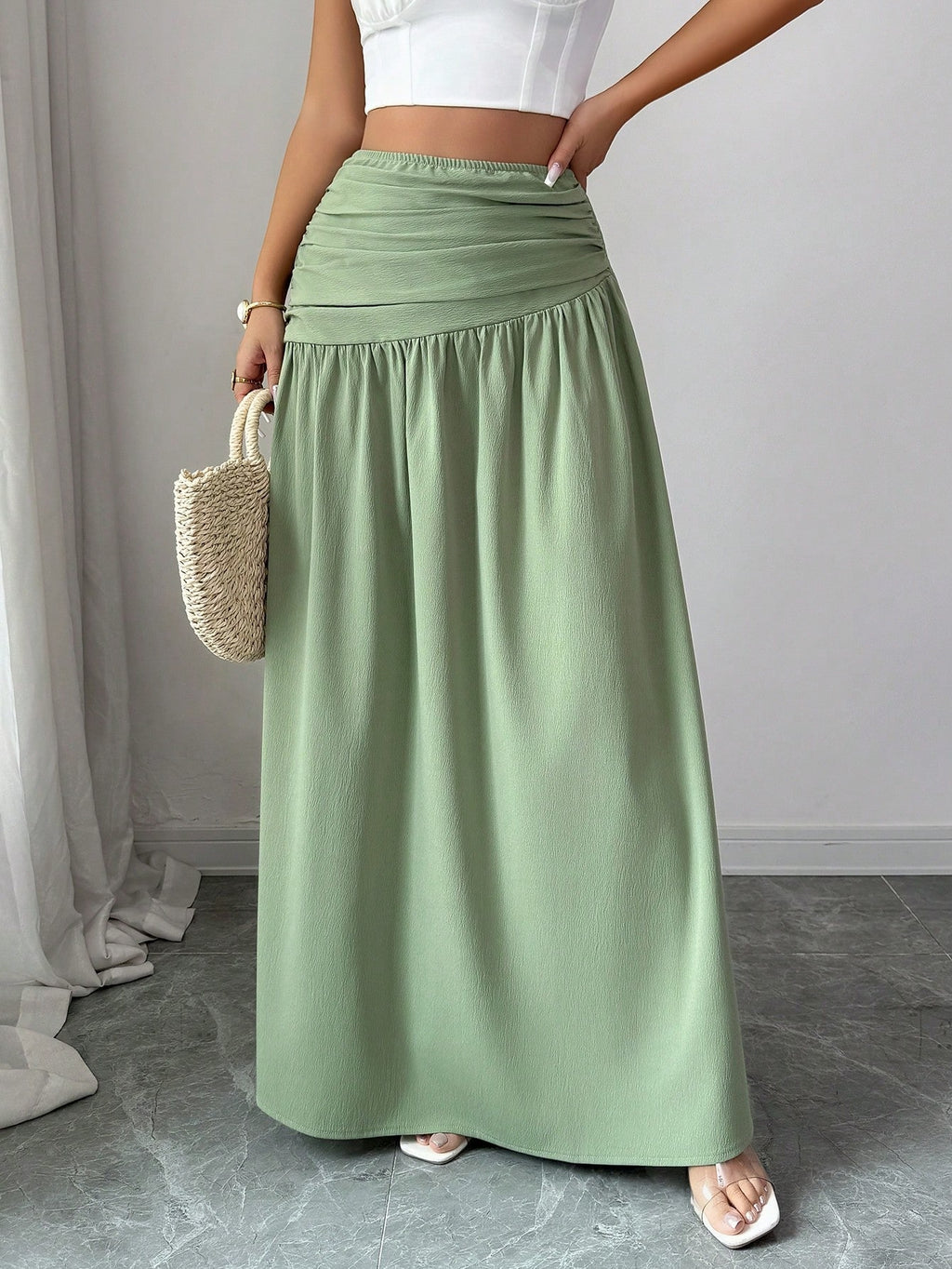Women'S Casual Pleated Solid Color Skirt, Romantic Holiday Style, Elegant Design, Versatile Fashion, Ideal Choice for Women in Back-To- Season, Spring And Summer - Green