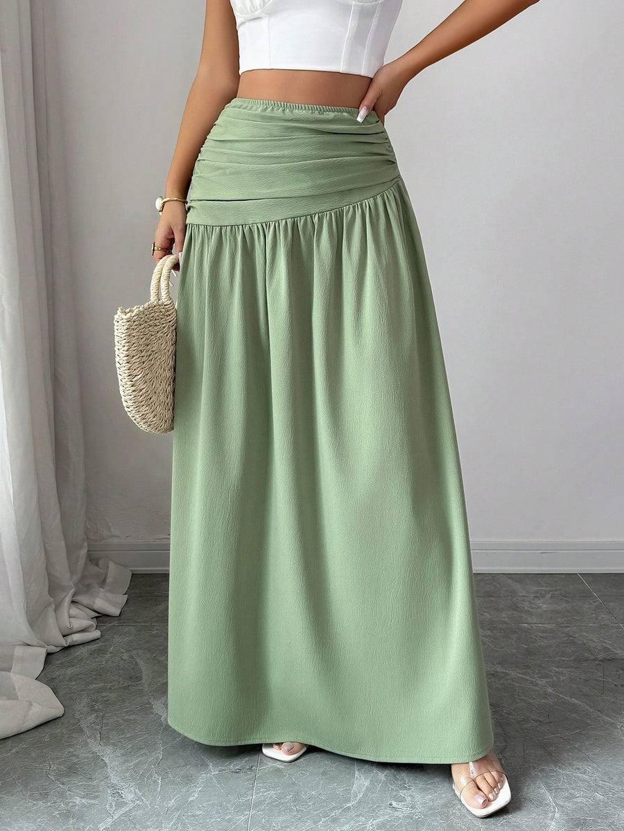 Women'S Casual Pleated Solid Color Skirt, Romantic Holiday Style, Elegant Design, Versatile Fashion, Ideal Choice for Women in Back-To- Season, Spring And Summer - Green