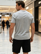 Men's High-Quality 100% Cotton V-Neck T-Shirt, Colorfast Washed, Resists Shrinkage and Fading, Solid Color Short-Sleeve Top for Middle-Aged Men, Suitable for Naps, Walks, Home, and Outdoor Wear - Light Grey