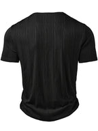 Men'S Fashion Men'S Clothing Tops Spring And Summer Outdoor Fashion Casual Texture Fabric Color-Blocking Stitching Round Neck Badge Decoration Short-Sleeved Men'S Henley Shirt - Black