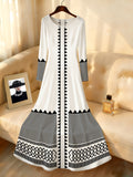 Printed Design Geometric Tribal Stripe Pattern Easy Style Women'S Dress - White