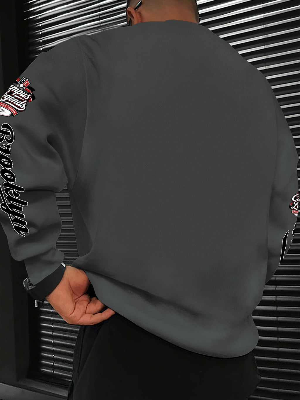 New Men's Crew Neck Sweatshirt, American Vintage Style with City Name Letter Print - Dark Gray