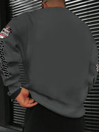 New Men's Crew Neck Sweatshirt, American Vintage Style with City Name Letter Print - Dark Gray