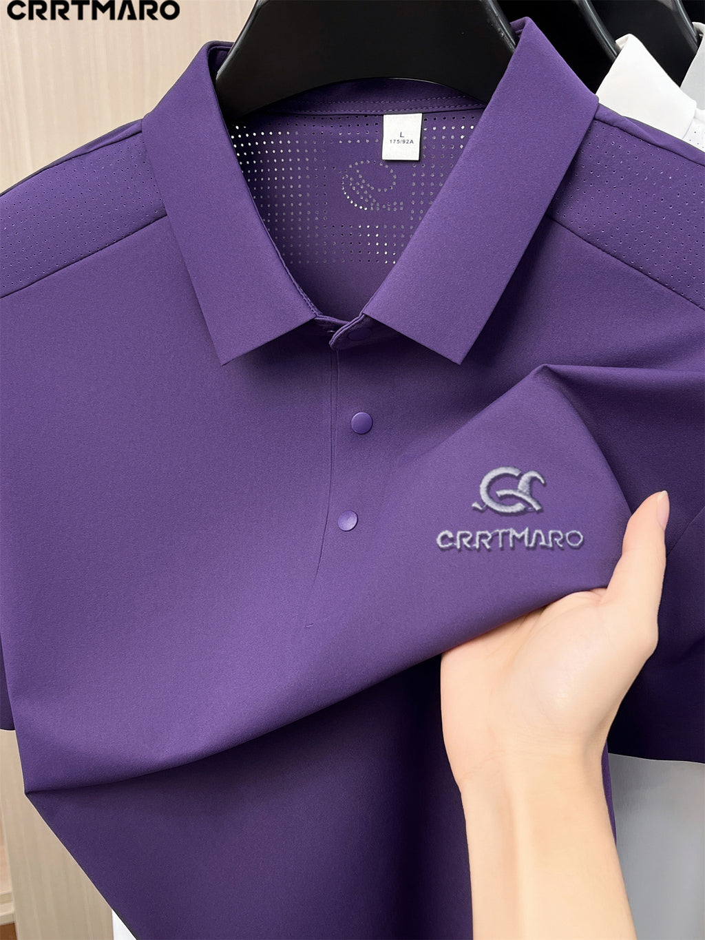 Katemar CRRTMARO Men's Short Sleeve Lapel Polo Shirt - Breathable Business Casual T-Shirt with Lapel Collar, Solid Color Suitable for Summer, Office & Semi-Formal Wear, Regular Fit Half-Sleeve (No Belt) - Purple