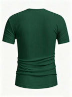 [Qiaoximei OBM] Pinstripe Henley Shirt, Solid Color Easy Casual T-Shirt, Comfortable Soft Breathable Fabric, Suitable for Men'S Daily Work And Beach Vacation Wear, Fashionable Athletic Clothing - Green