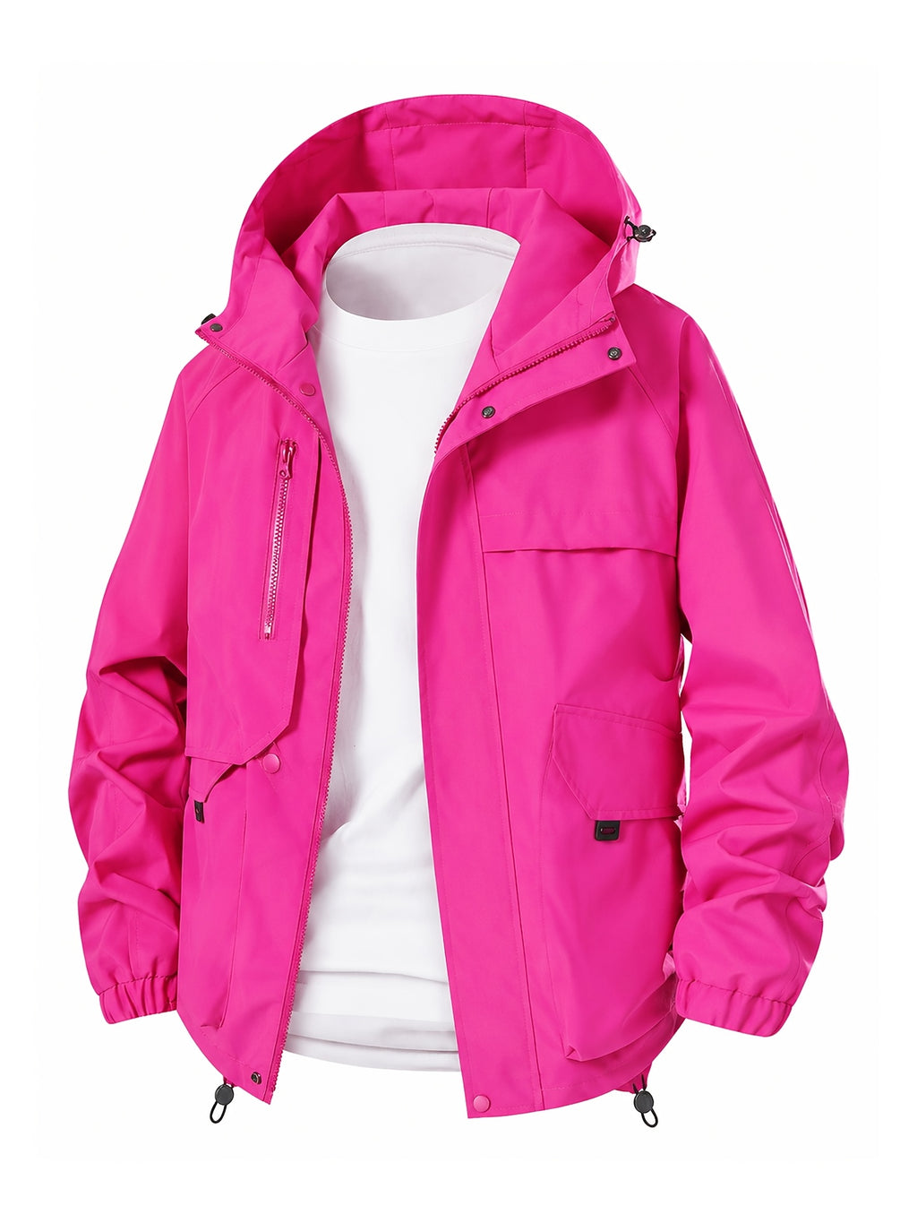 Men'S Lightweight Hooded Softshell Jacket - a Classic, Rugged, And Casual Full-Zip Coat with Multiple Pockets. Suitable for Hiking, Camping, Travel, And Daily Commuting; Ideal for Spring, Summer, And Autumn Wear. A Great Gift Choice for Men - Rose Red