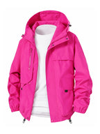 Men'S Lightweight Hooded Softshell Jacket - a Classic, Rugged, And Casual Full-Zip Coat with Multiple Pockets. Suitable for Hiking, Camping, Travel, And Daily Commuting; Ideal for Spring, Summer, And Autumn Wear. A Great Gift Choice for Men - Rose Red
