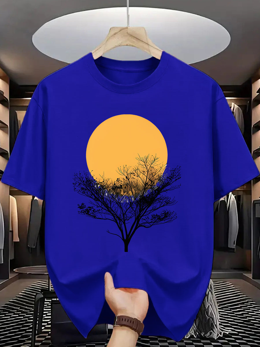 Trendy Printed T-Shirts for Men, Regular Standard Fit Comfortable Short Sleeve Casual Tee, Versatile Everyday Fashion Outfit Top - Blue