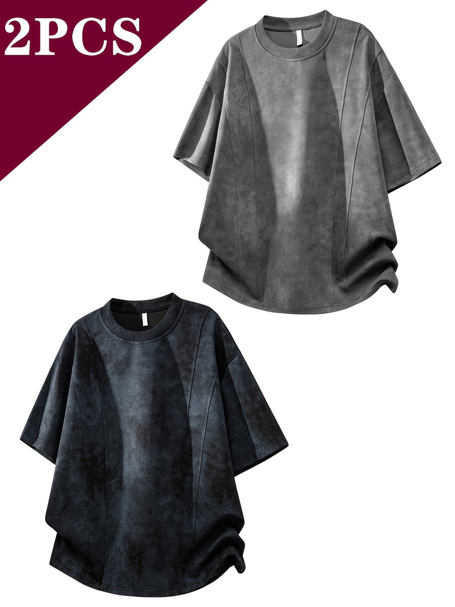 Men's Casual Style 2pcs Affordable Fashion Outdoor Sports Daily Commuting Versatile Top - Black+gray