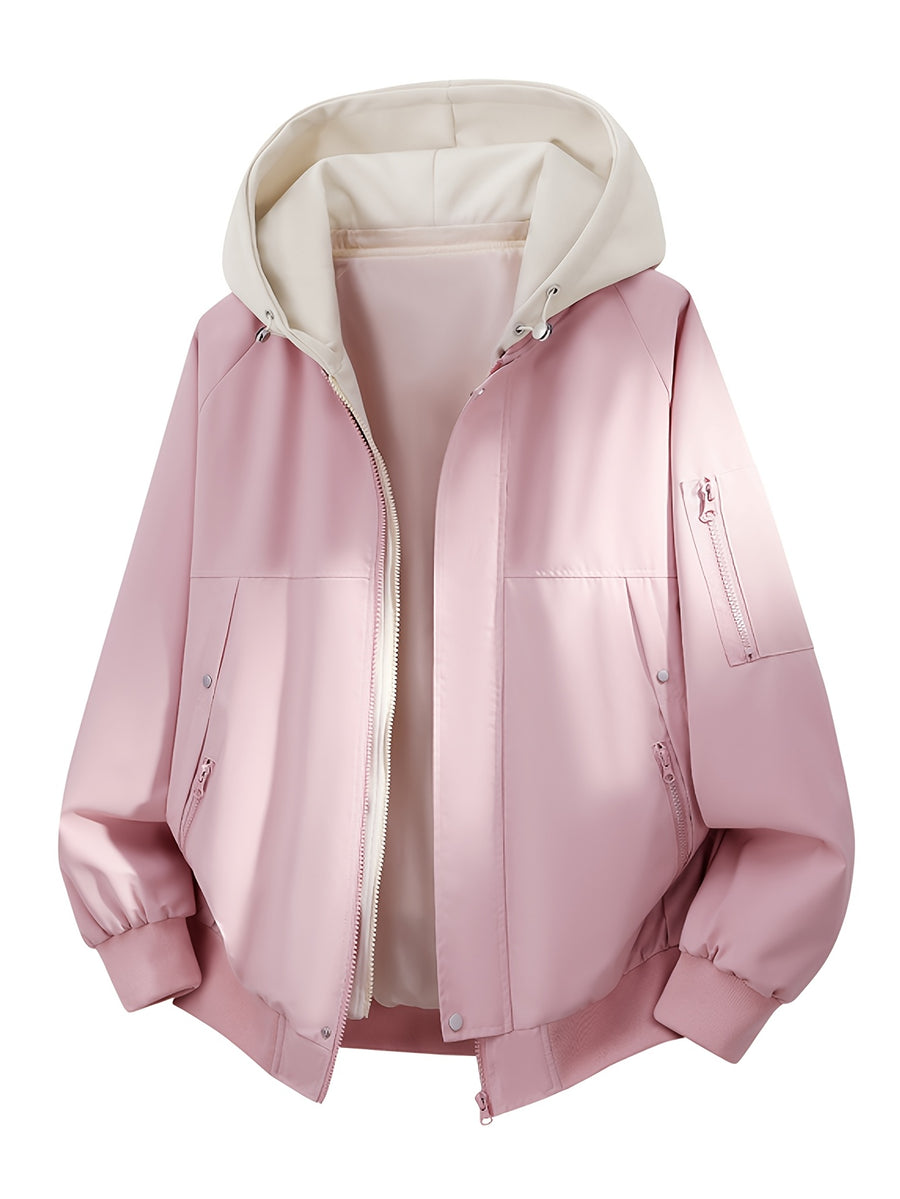 Men'S Hooded Jacket Top, Spring Autumn Outdoor Hiking Jacket Coat, Suitable for Outdoor Leisure Travel Jacket, Best Choice for City Commuting - 2612-Light Pink