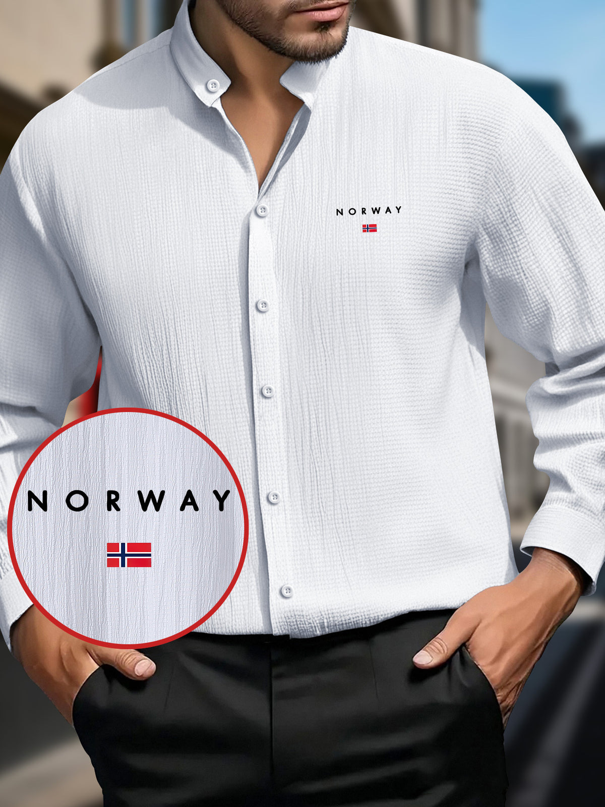 Men's Lightweight Quick-Dry Long Sleeve Shirt - Stand Collar Button-Up Beach Shirt for Poolside, Vacation, and Office, Machine Washable and Dry Cleanable Summer Casual Formal White Top, Non-Stretch Fabric, Opaque Design, Classic Style - White