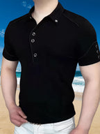 Men'S Designer Short Sleeve Polo Shirt, Light Luxury Solid Color Versatile Short Sleeve T-Shirt, Summer New Men'S Clothing - Ware-8269