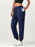 Winter Women'S Athletic Long Pants, Fleece-Lined Thick Casual Trousers with Elastic Waist And Ankle-Cinching Design - Dark Blue