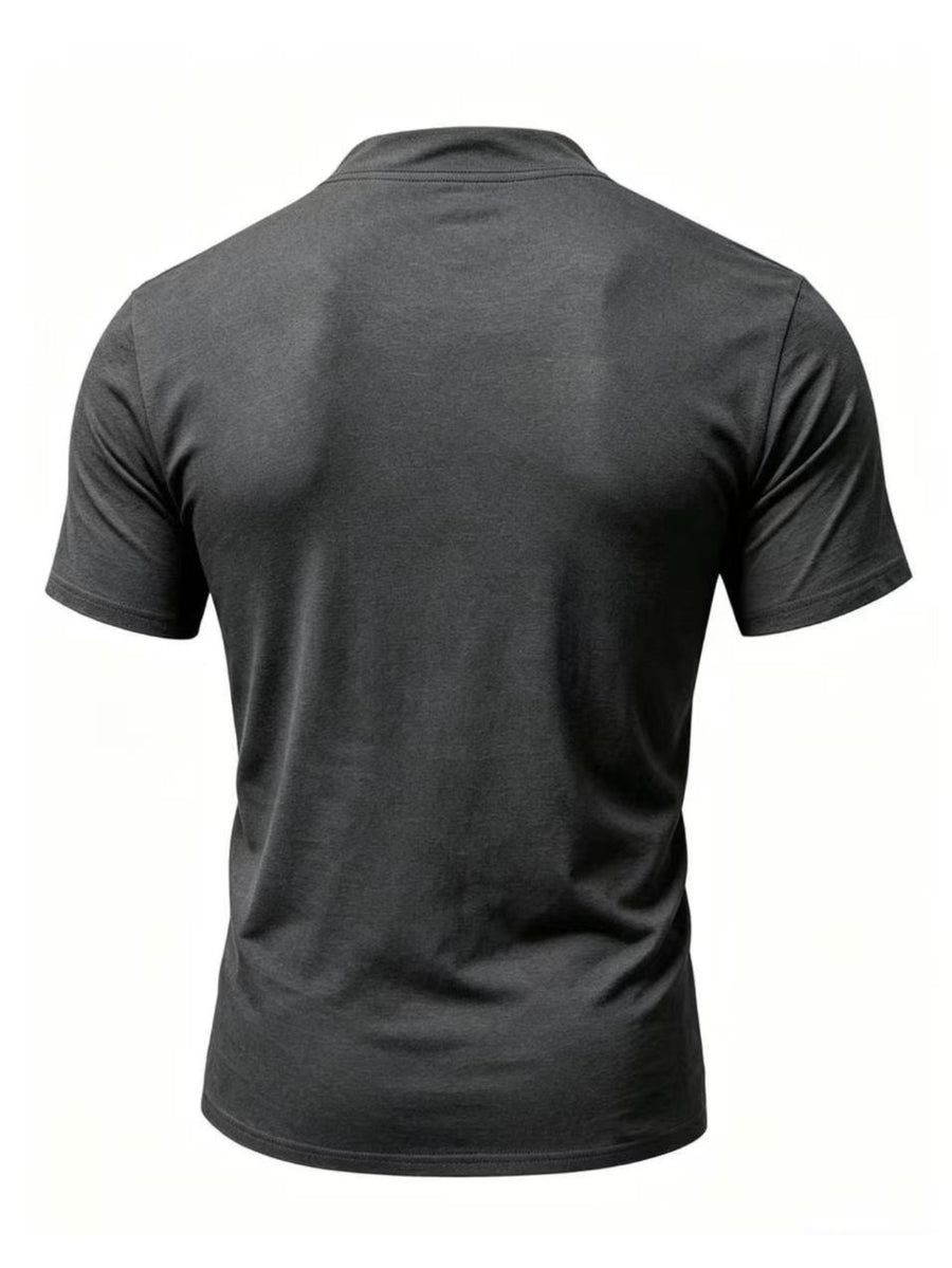 Men'S Summer New Style Henley Collar Tie-Front Short Sleeve T-Shirt, Individual And Fun Print Design with Texture, High-Elastic Regular Fit Made of Breathable And Skin-Friendly Fabric, Suitable for Daily Outings, Fishing, Outdoor Cycling, Running - Dark Gray