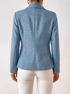 Women's Light Blue Blazer, Long Sleeve Vintage Single-Breasted with Pockets, Workplace Power Lady Outfit, Elegant and Sophisticated, Autumn/Winter Commuting and Daily Wear, Highly Stylish, Instantly Transforms to a Fashionable Look for Dates - Light Blue