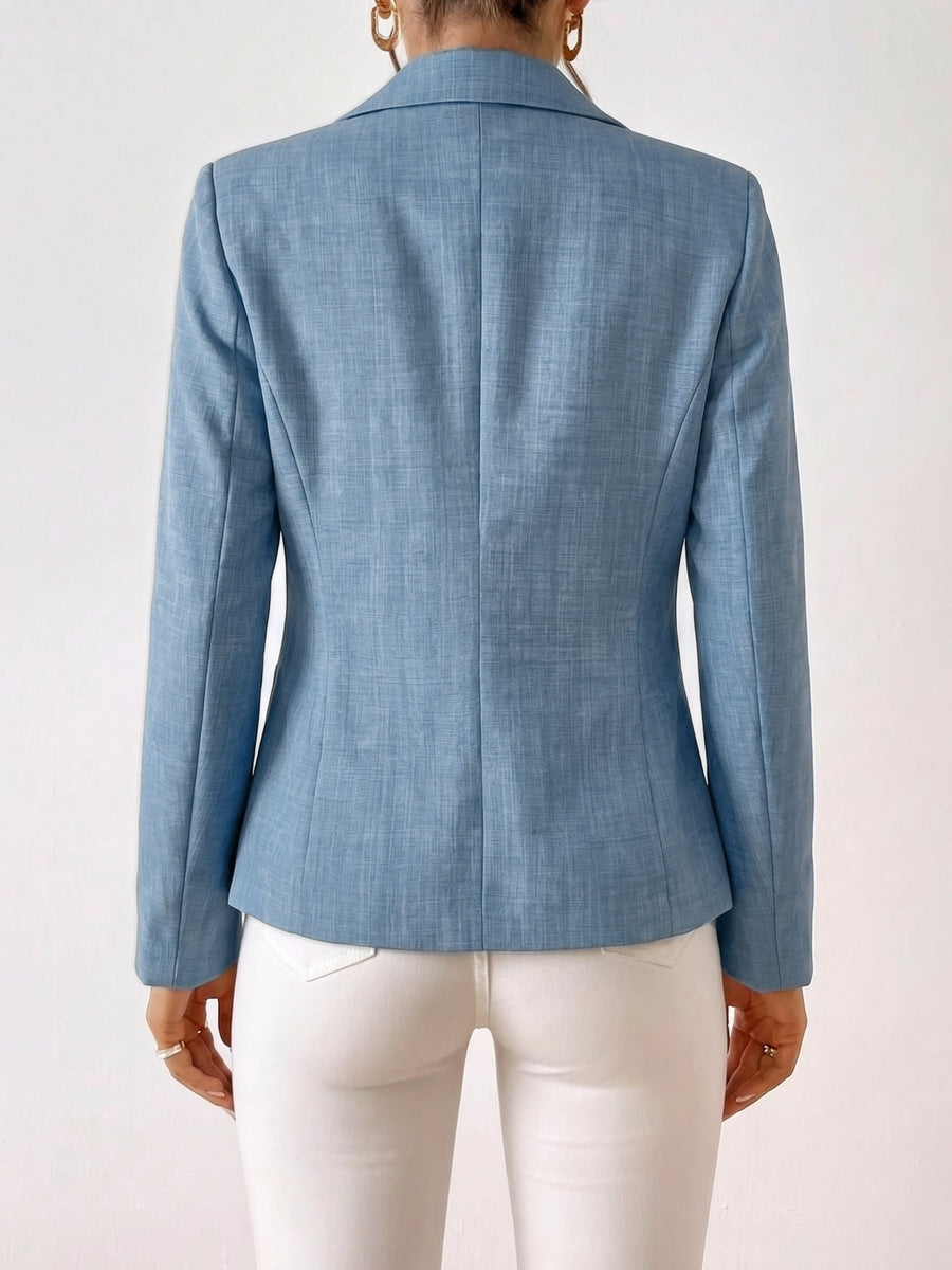 Women's Light Blue Blazer, Long Sleeve Vintage Single-Breasted with Pockets, Workplace Power Lady Outfit, Elegant and Sophisticated, Autumn/Winter Commuting and Daily Wear, Highly Stylish, Instantly Transforms to a Fashionable Look for Dates - Light Blue