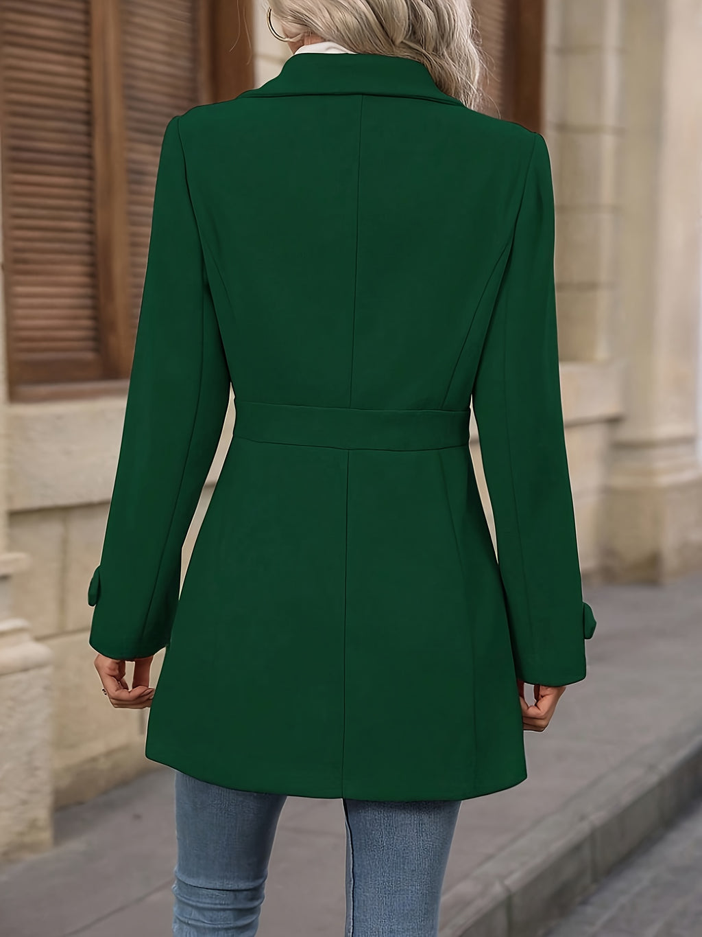 Elegant Women's Fashion Tweed Coat, Stylish Waist-Cinching Mid-Length Solid Color New Autumn/Winter Overcoat - Green