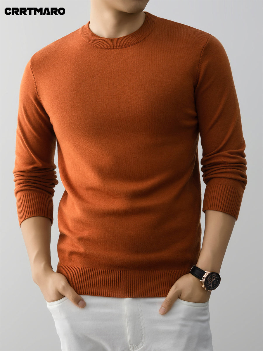Men's Crew Neck Pullover Sweater, Warm Casual Layering Top for Fall and Winter - Orange