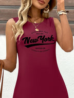 Women'S "New York" Graphic Tank Dress - Casual Sleeveless Summer Dress with "New York" Print, Soft Fabric, Round Neck, Perfect for Casual Attire, Casual Summer Attire | Graphic Tank Dress | Comfortable Fit, New York Fashion - Red