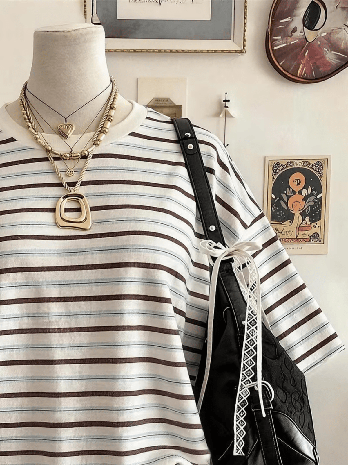 Women'S Retro Striped Round Neck Short Sleeve T-Shirt, Casual Athletic Fashion Statement Top - Mixed colors