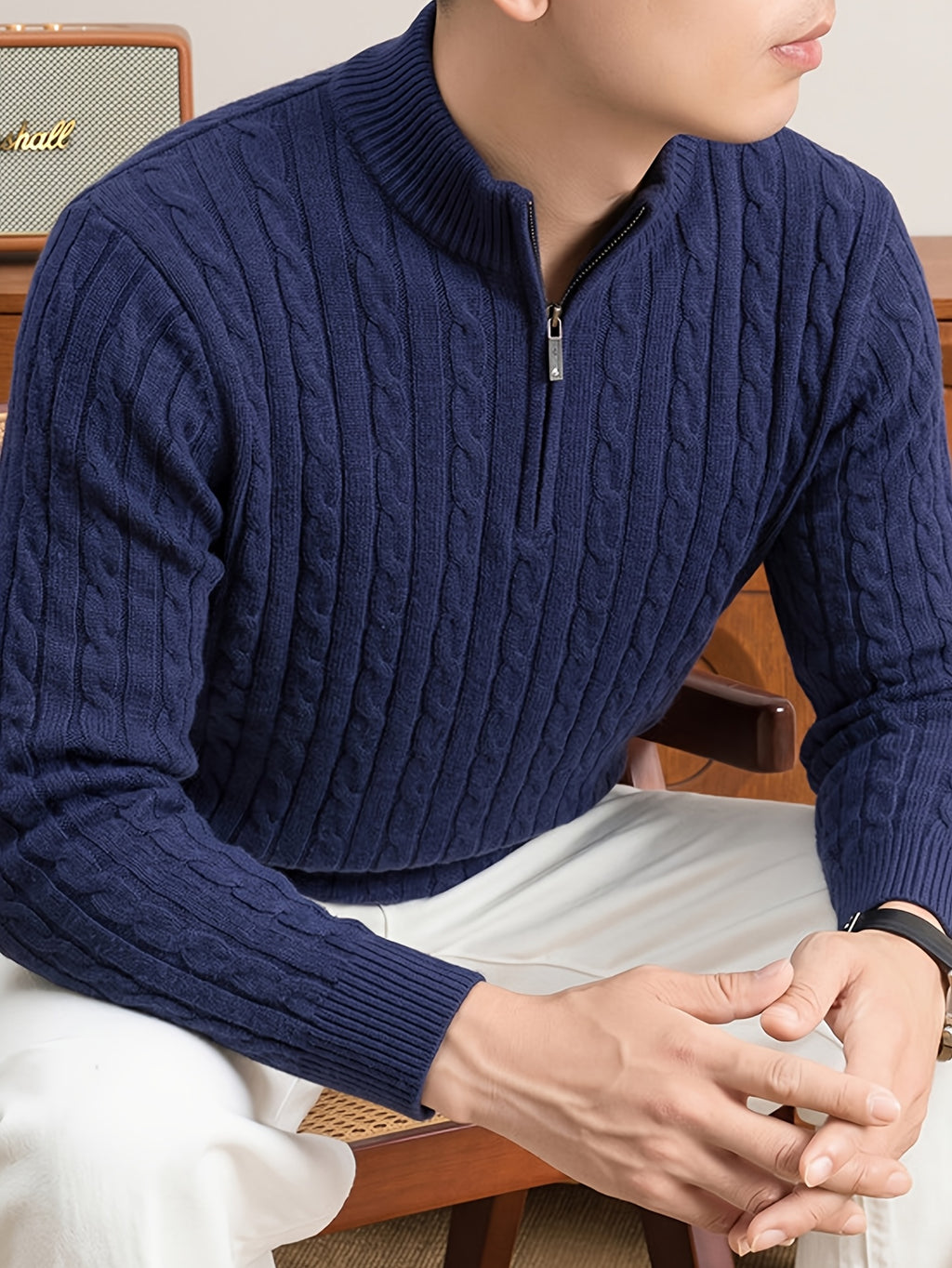 Men'S Half-Zip Jacquard Knit Sweater, Retro Luxury, Breaking The Monotony of Middle-Aged Sweaters, Suitable for Business Casual - SINBOS - Shangqing