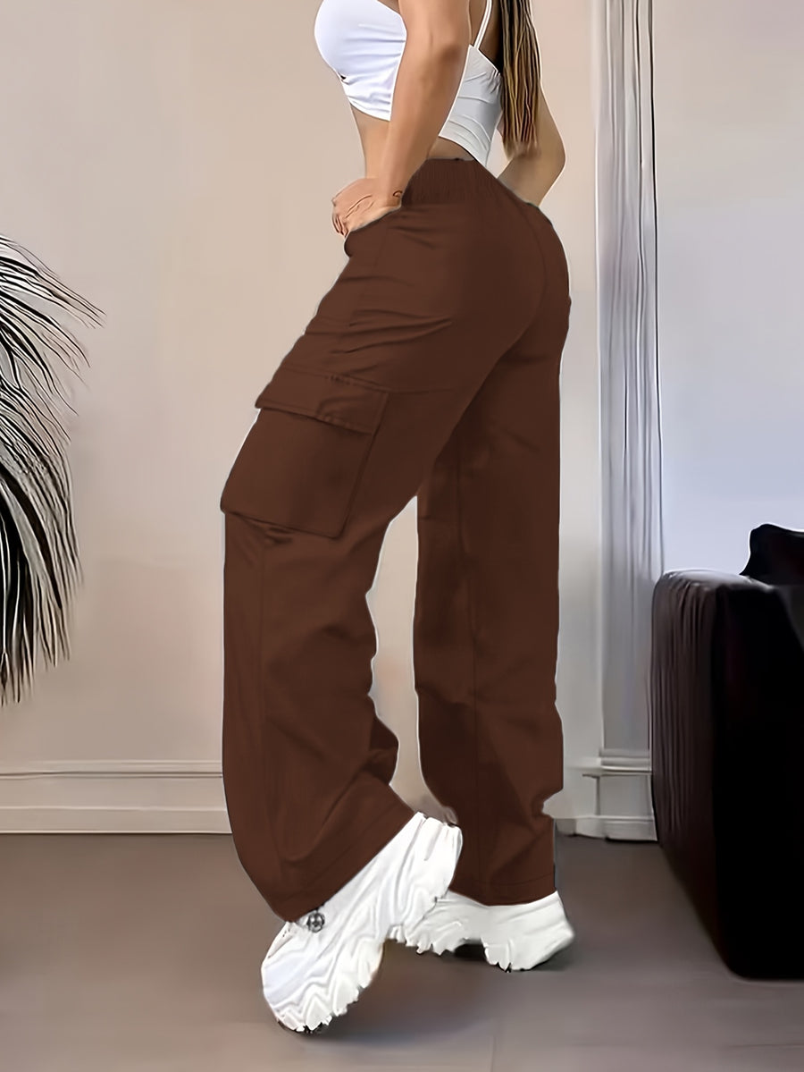 D355- Women'S Casual Pants, Creative Design Floral Print, Fashionable Cargo Pants-Why1526 - Brown