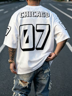 Men'S Summer Casual Mesh Patchwork Digital Print Short Sleeve T-Shirt, Casual Sport Outing - White