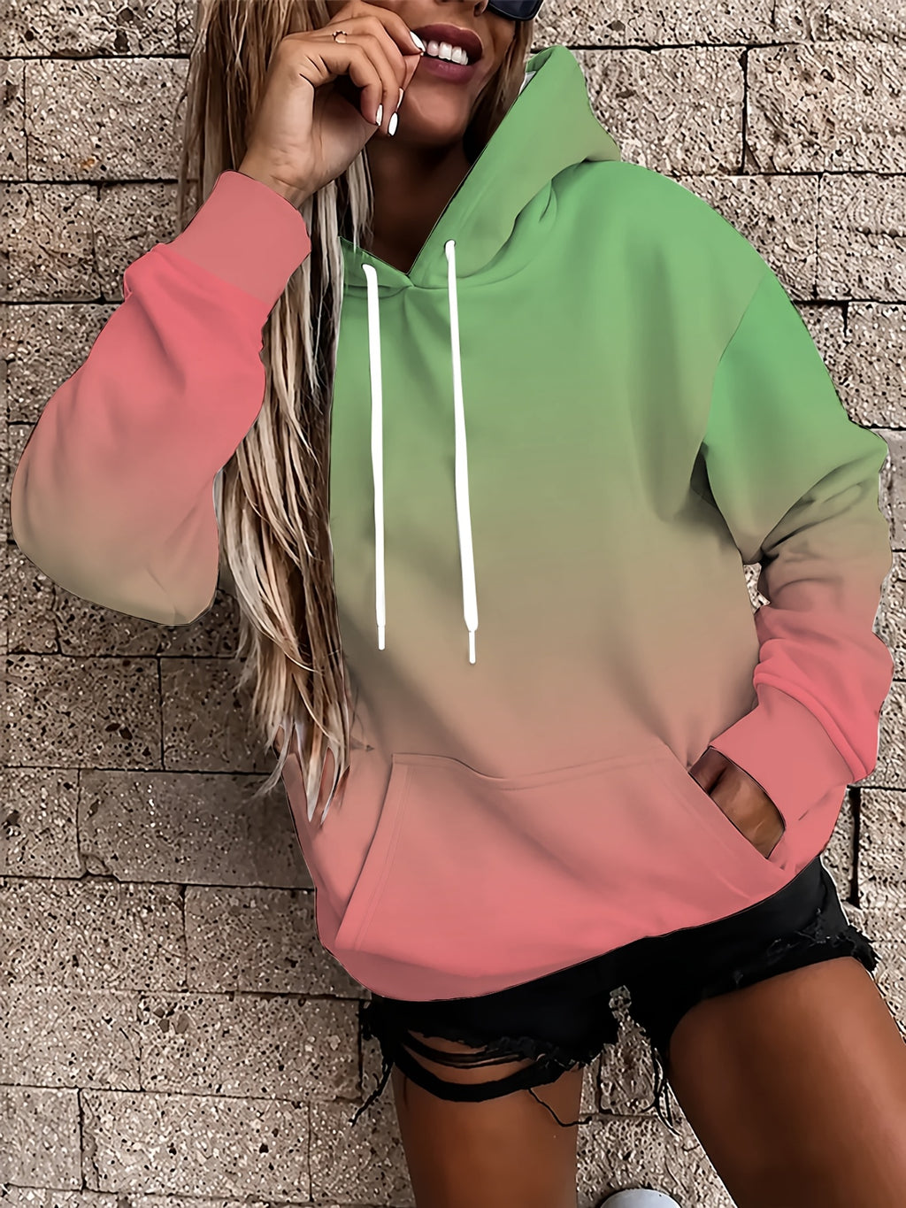 Women'S Long Sleeve Drawstring Sweatshirt, Casual Loose Pocket Sweatshirt - Mixed colors