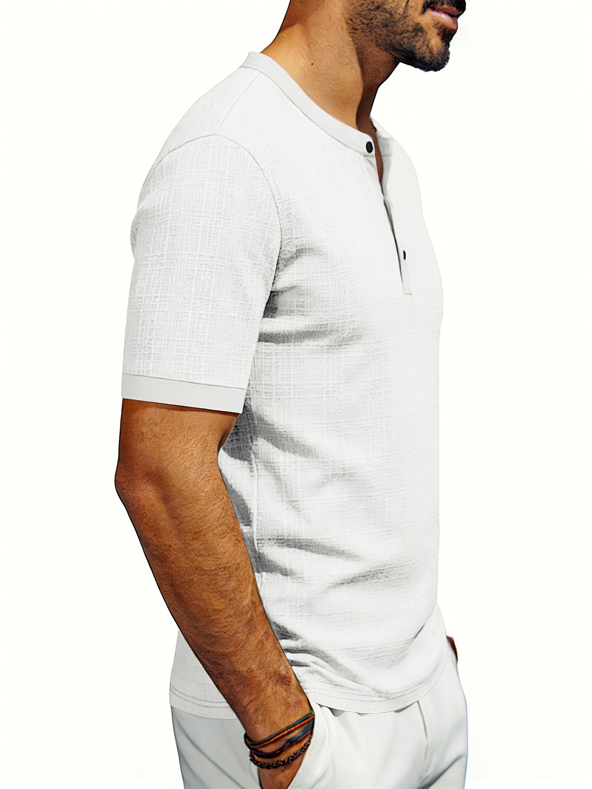 Men'S Loose Casual Henley Short-Sleeve Shirts for Summer - White