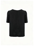 Women'S Summer New Arrival, Elegant Solid Color Puff Sleeve Patchwork Round Neck Blouse, Suitable for Office, Business Commute, Meetings, Casual Outings - Black