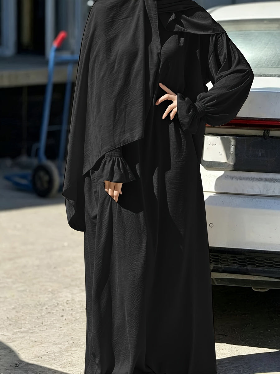 1pc Ice Wrinkled Fabric Scarf And Robe Abaya Khimar Loose Cuff Design Easy Fashion Suitable for Women'S Daily Wear And Prayer All Seasons - Black