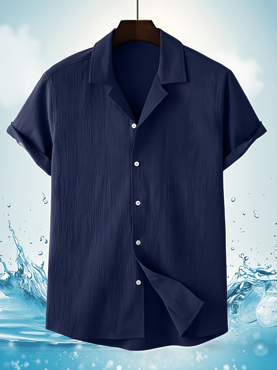 Men's Two-pc Summer Lapel Short-Sleeve Shirts, Casual Loose-Fit Basic Style - Navy Blue+Khaki