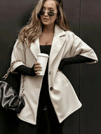 XZ260712164 New Autumn/Winter Loose Fit Overcoat Suit Jacket Coat, Mid-Length Below the Knee, Suitable for Daily Wear, Banquets, Parties, and Home Dining in the Morning and Evening - Off-white