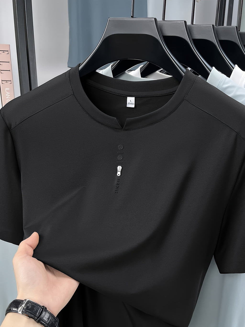 Men'S New Short Sleeve Easy Loose Commute All-Match Round Neck Top Short Sleeve T-Shirt Summer Cool Top Middle-Aged Dad Round Neck T-Shirt Business Casual Men'S Fashion Comfortable Multi-Color Short Sleeve T-Shirt LSL-26235 - Black